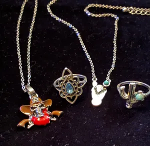 Western Jewelry Lot - Enamel Cowboy Skull Pendant, Cactus Ring, Boho Filigree thumbnail 1