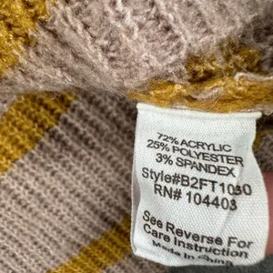 Blu Pepper Mock Neck Stripe Sweater Women's Small Brown/Yellow Ribbed Knit Boxy thumbnail 7