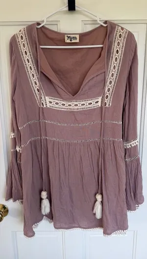 Show Me Your Mumu Romina Tunic Dress Mauve Boho Bell Sleeve Medium‎ thumbnail 1