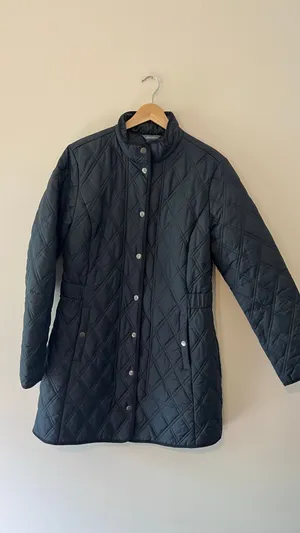 Eddie Bauer Black Quilted Barn Jacket Coat Snap Front Women's Medium M Classic E thumbnail 2