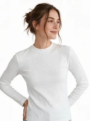 GREI New York Womens Long Sleeve Top White Minimalist Stretch Basic Layer thumbnail 1