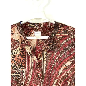 CHICOS Paisley Satin Sequin Neck Blouse Size 2 US 12 Tie Hem Blouse Top Dressy thumbnail 2