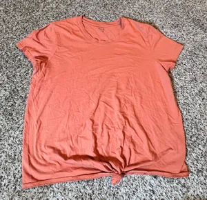 Madewell‎ Womens Short Sleeve Front Knot Tie Tee Coral Orange Slub Cotton Size L thumbnail 1