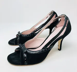 Black suede peep toe heels, made in Italy thumbnail 1