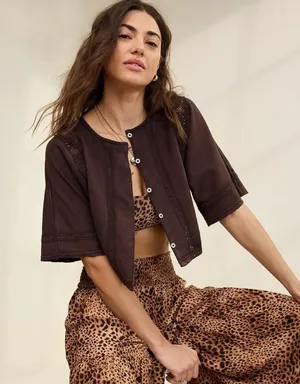 Aerie Short Sleeve Crochet Cardigan Top thumbnail 1