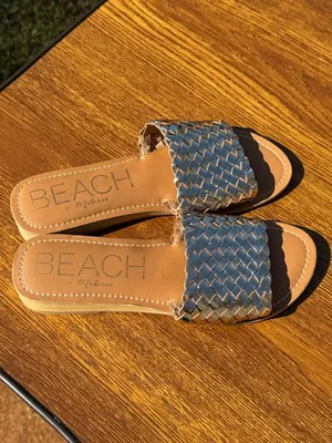 Matisse Beach Pipeline Sandals Gold Metallic Woven Leather Slides Size 8 thumbnail 4