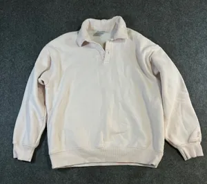 Tna Aritzia Cozy Fleece Boyfriend Polo Sweatshirt Pale Pink Small Oversized thumbnail 1