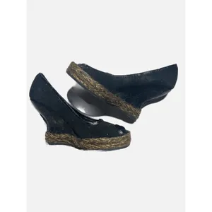 Hollywould Lexington Wedges Women 36 Black Suede Croc Peep Toe Platform Heels thumbnail 2
