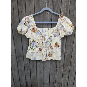 by Anthropologie Floral Corset Smocked Back Size Medium thumbnail 5