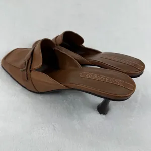 Enzo Angiolini Brown Leather Mules Heels Buckle Detail Square Toe Size‎ 8.5M thumbnail 9