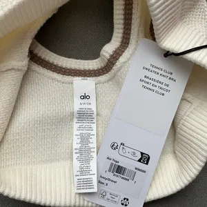 Alo Yoga Tennis Club Sweater Knit Bra Ivory/Gravel S thumbnail 3
