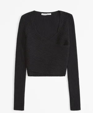 Abercrombie luxloft wrap sweater size medium black thumbnail 1