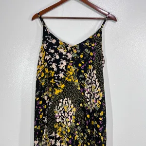 Tribal Jeans Floral Maxi Dress M Boho Black‎ Yellow Pink Summer Sundress Rayon thumbnail 4