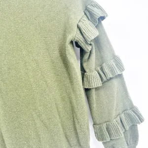J. Crew Womens‎ Moss Green Wool Blend Tiered Ruffle Sleeve Preppy Sweater XXS thumbnail 2
