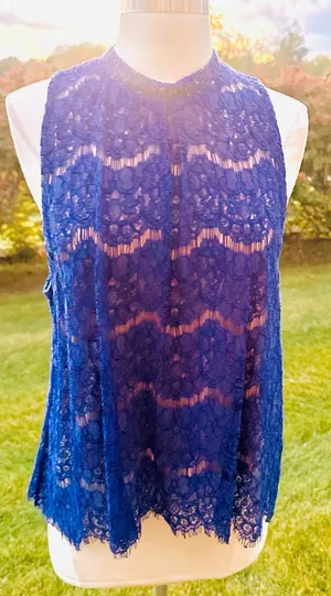Love, Fire Royal Blue Mock Neck Lace Sleeveless Blouse thumbnail 1