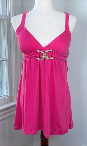 Y2K Vintage Vixen Hot Pink Babydoll Camisole Top Rhinestone Buckle Small McBling thumbnail 1