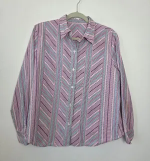 Pastel Chevron Striped Blouse Top Purple Pink Cotton Twee Preppy 90s Butter Mom thumbnail 1
