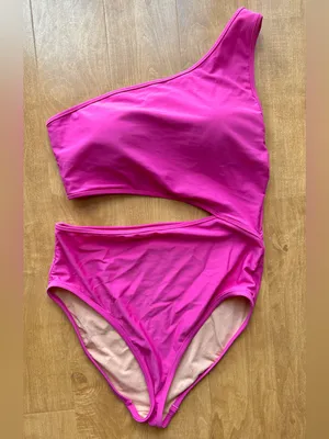 J. Crew Cutout One-Shoulder One-Piece Swimsuit, Fuchsia, Size Large thumbnail 4