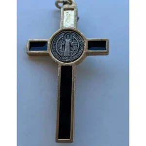 Vintage Ebony Inlay Crucifix Pendant 3" Jesus Christ Pectoral cross Pendant thumbnail 7