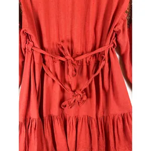 Free People Beaded Boho Tunic Dress Burnt Orange Red Long Sleeve L‎ Peasant Folk thumbnail 11