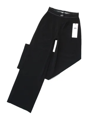 NWT Alo W51432R Suit Up Trouser (Regular) in Black Wide Leg Pants XS thumbnail 1