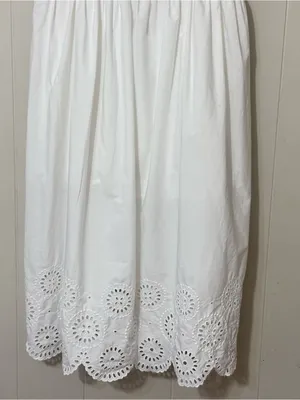 Abercrombie & Fitch White Eyelet Midi Dress L Cottagecore Smocked Pockets thumbnail 3