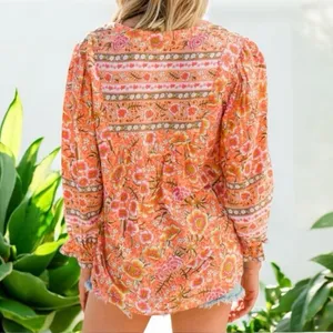 Umgee tangerine orange mix print floral top size M thumbnail 3