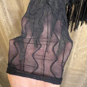 Moa Moa Black Sheer Textured Fringe Bottom Long Sleeve Top Large NWT thumbnail 5