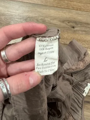 MINE Boho Cottagecore Light Brown Ruffled Babydoll Tie Waist Blouse | Size Large thumbnail 3