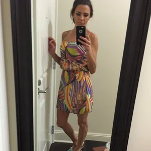 Groovy Multicolored Spaghetti Strap Short Dress with Cinched Waist Sz S thumbnail 9