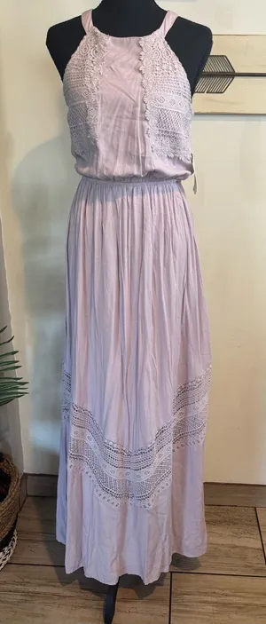 Altar'd State Lavender Crochet-Trim Maxi Dress thumbnail 1