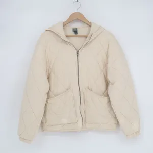 Wild Fable Quilted Jacket Womens Small Cream Full Zip Cotton Hooded Long Sleeve thumbnail 2