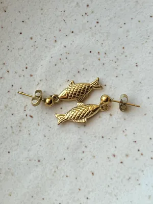 Handmade gold tone fully stainless steel fish simple earrings🌀🐟 thumbnail 4