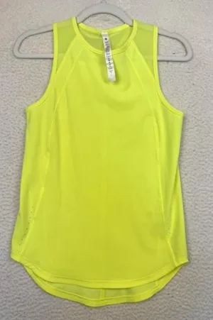 Lululemon Tank Womens 2 Yellow High‎ Neck Mesh Athletic Running Top LW1CYHS thumbnail 1