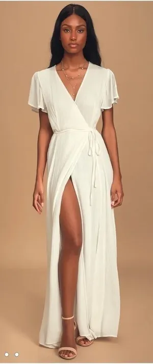 Lulus Heart of Marigold dress maxi party size S wrap white boho beach rehearsal thumbnail 1