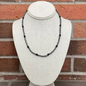 Navajo Style Pearl Necklace with Black & Silver thumbnail 2