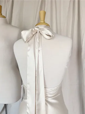 Elegant Cream Satin Halter Midi Dress thumbnail 3