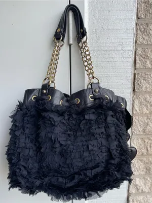 Juicy Couture Daydreamer Luxe Black Chiffon Leather Bow Gold Chain Y2K Bag thumbnail 7