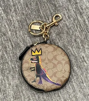 Coach X Jean Michel Basquiat Circular Coin Pouch In Signature Canvas Purse Charm thumbnail 3