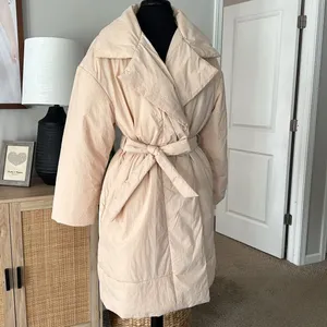 A New Day Cream Blush Oversized Wrap Midi Coat Tie Waist Pockets thumbnail 2
