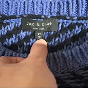 RAG & BONE Blue Black Chunky Knit Sweater XS Crewneck Pullover Wool Blend Cozy thumbnail 3