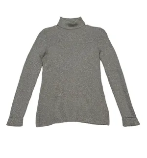 Basic Editions Women's Silver Metallic Ribbed Turtleneck Long Sleeve Sweater thumbnail 1