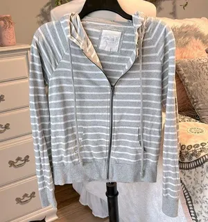 Comfy Knit Gray White Striped Jacket thumbnail 1