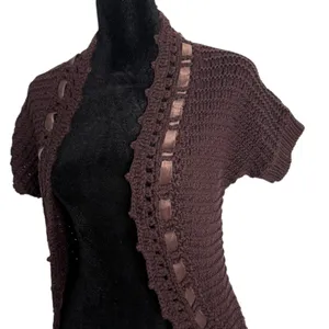 Brown Crochet Knit Shrug‎ Bolero Open Cardigan Size XS Indie Layering BOHO thumbnail 12