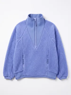 Free People Ready Set Ribbed Sherpa Pullover XL Blueberry Blue Quarter Zip thumbnail 3