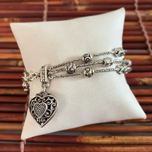 Brighton Three Strand Silver Heart Charm Bracelet with Crystal Accents thumbnail 2