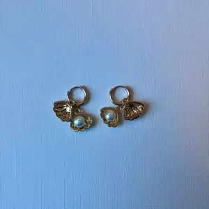 Handmade Shell with Pearl Gold Huggie Earrings thumbnail 3