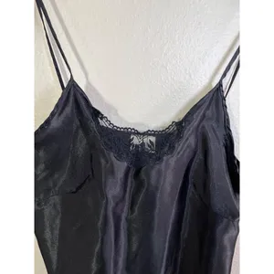 Victorias Secret Vintage Black Satin Lace Trim Camisole Tank Top L thumbnail 2