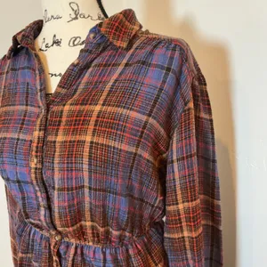 Free People Plaid Mini Dress Blue Orange Back Cutout Tie XS thumbnail 4