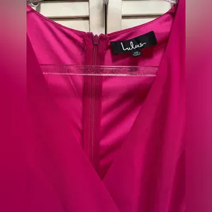 Lulus Maxi Dress Gown Hot Pink‎ Ruffle Cold Shoulder Tie Up Skirt Size XS NEW thumbnail 8